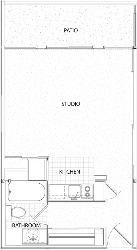 Floor plan for studio, 1 bath, 384 sqft